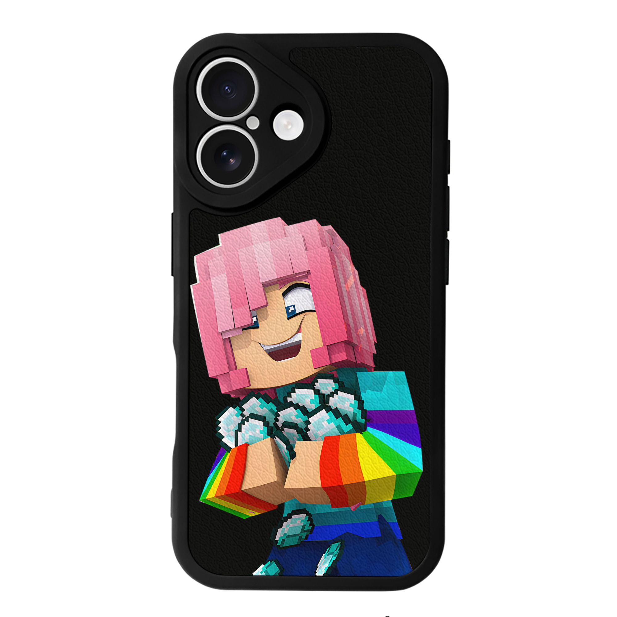 （画像用） マインクラフト ブロックの世界 Minecraft MC Block world 【iPhone 16シリーズ対応】シリコンスマホケース（レザー調） 材質：シリコン